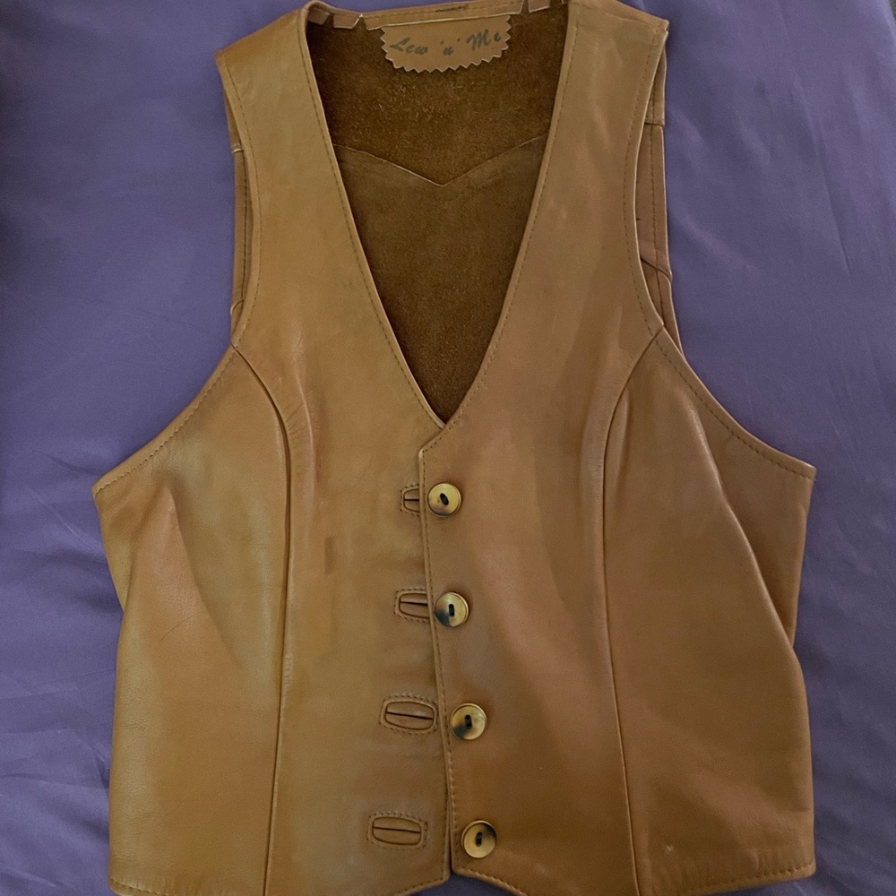 Lew N Me Brown Vintage Leather Cowboy Vest